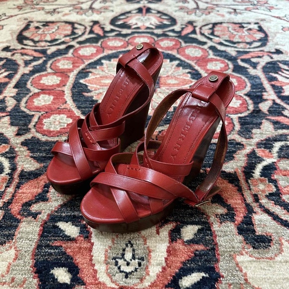 Burberry Red Leather Open Toe Ankle Strap Wedge Sandals main image 7